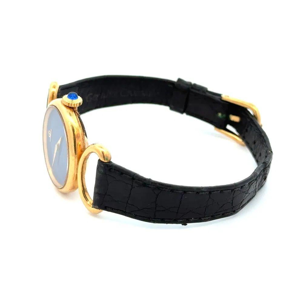 Vintage BAUME & MERCIER Lapis Lazuli Manuel Wind Gold Wristwatch In Excellent Condition For Sale In Montreal, QC