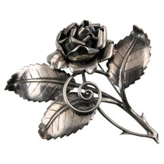 Vintage Baur ING Sterling Silver Rose Brooch