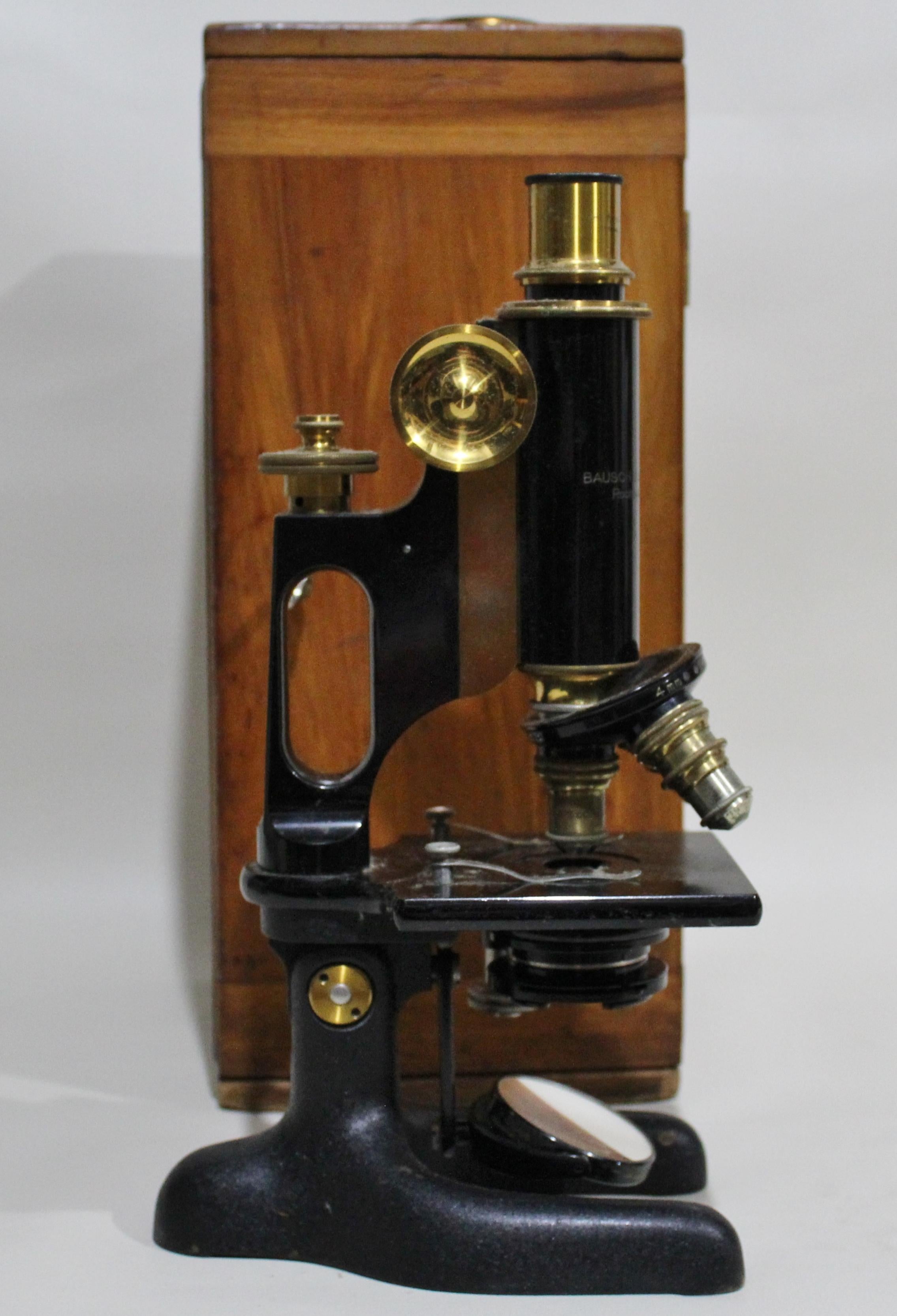 antique microscope in wooden box