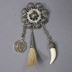Vintage Bavarian Traditional Costume Jewelry Brooch with Hunting Pendants