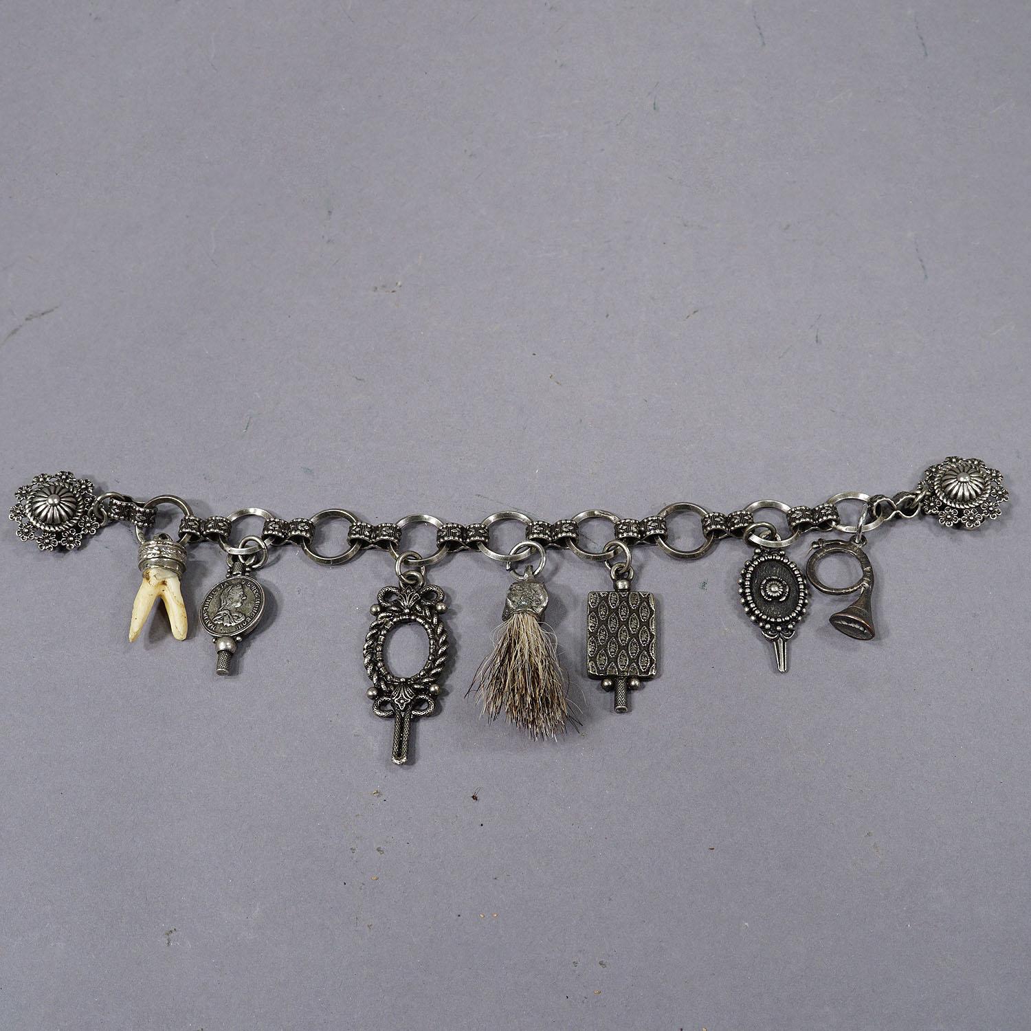 Folk Art Vintage Bavarian Traditional Costume Jewelry Charivari with Hunting Pendants For Sale