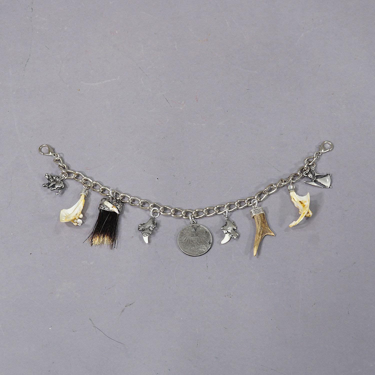 Country Vintage Bavarian Traditional Costume Jewelry Charivari with Hunting Pendants