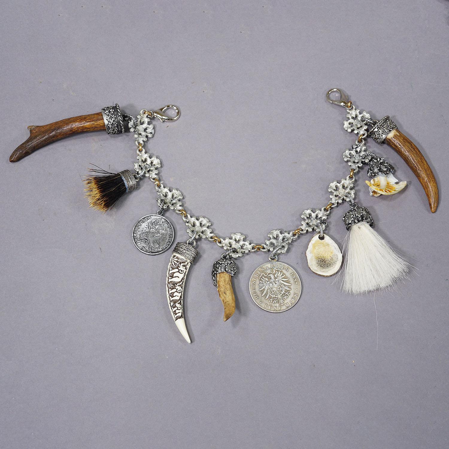 Folk Art Vintage Bavarian Traditional Costume Jewelry Charivari with Hunting Pendants