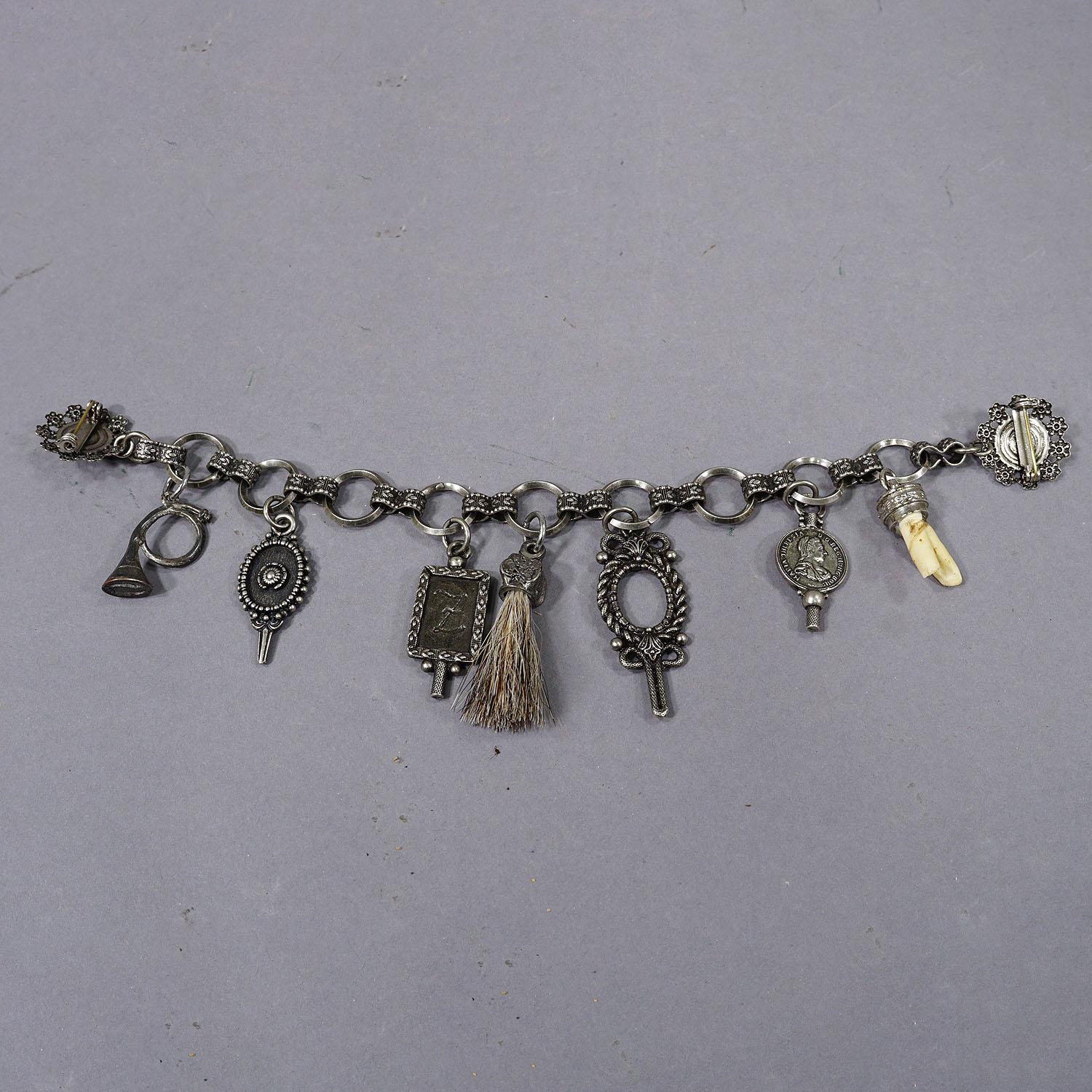 German Vintage Bavarian Traditional Costume Jewelry Charivari with Hunting Pendants For Sale