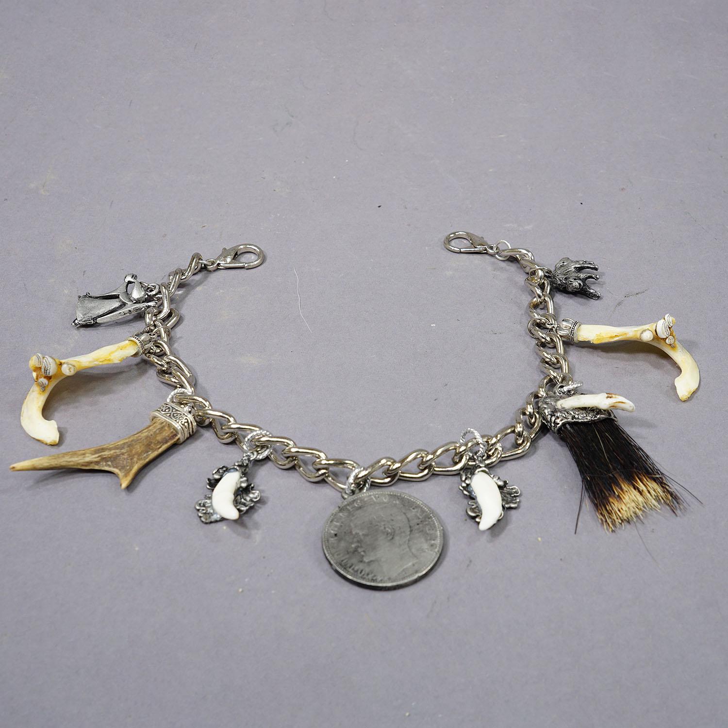 German Vintage Bavarian Traditional Costume Jewelry Charivari with Hunting Pendants
