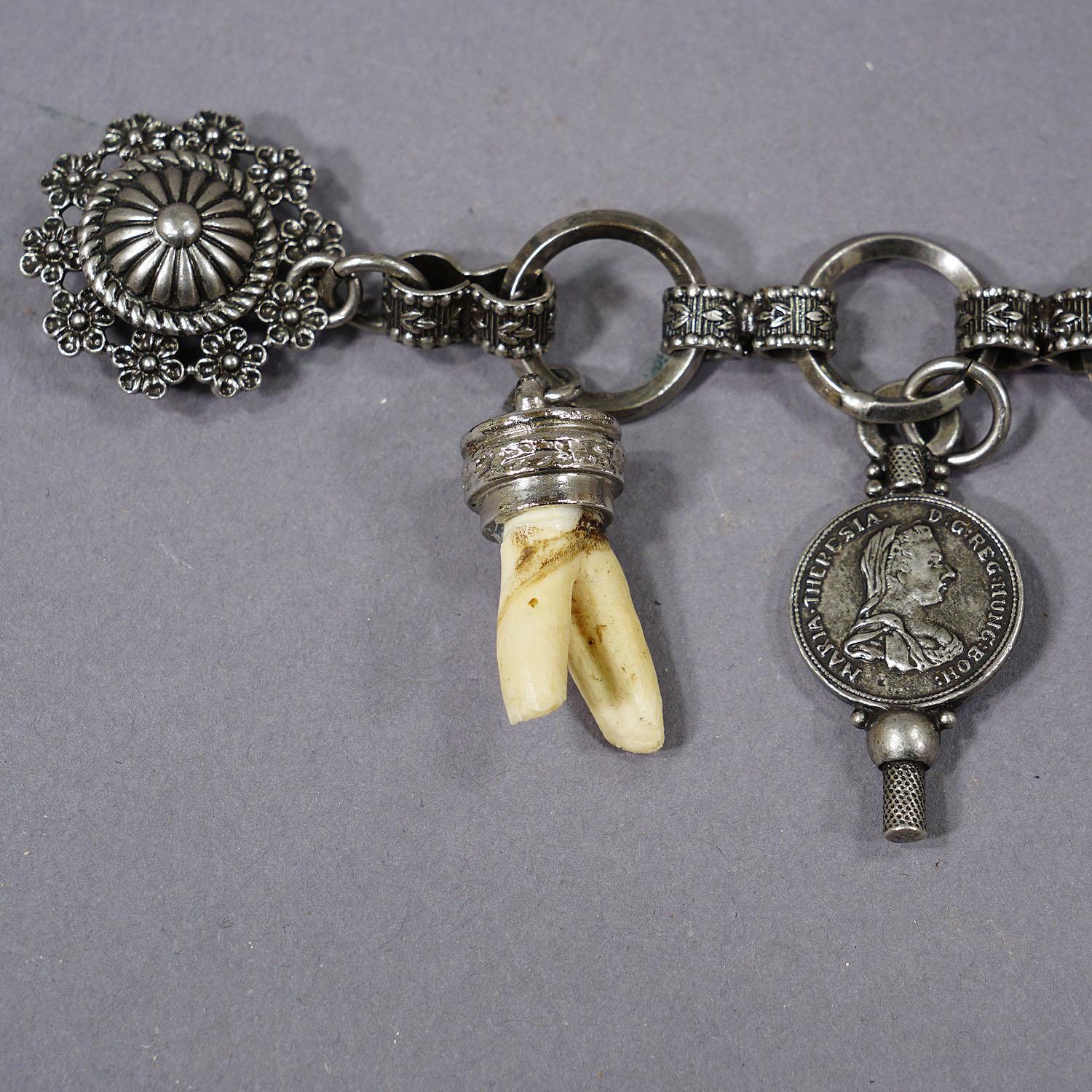 Metal Vintage Bavarian Traditional Costume Jewelry Charivari with Hunting Pendants For Sale