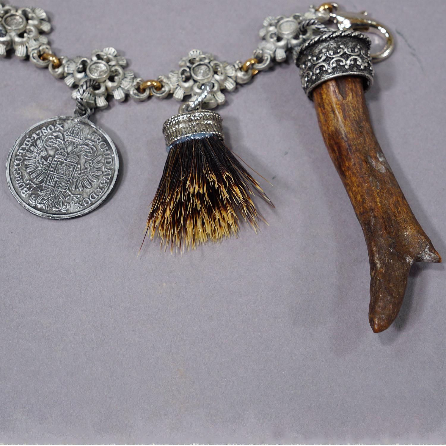 Metal Vintage Bavarian Traditional Costume Jewelry Charivari with Hunting Pendants