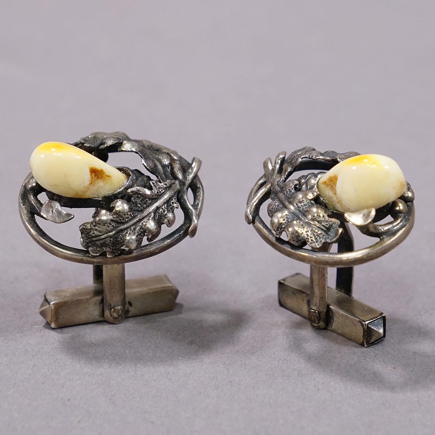 Folk Art Vintage Bavarian Traditional Costume Jewelry Cufflinks For Sale