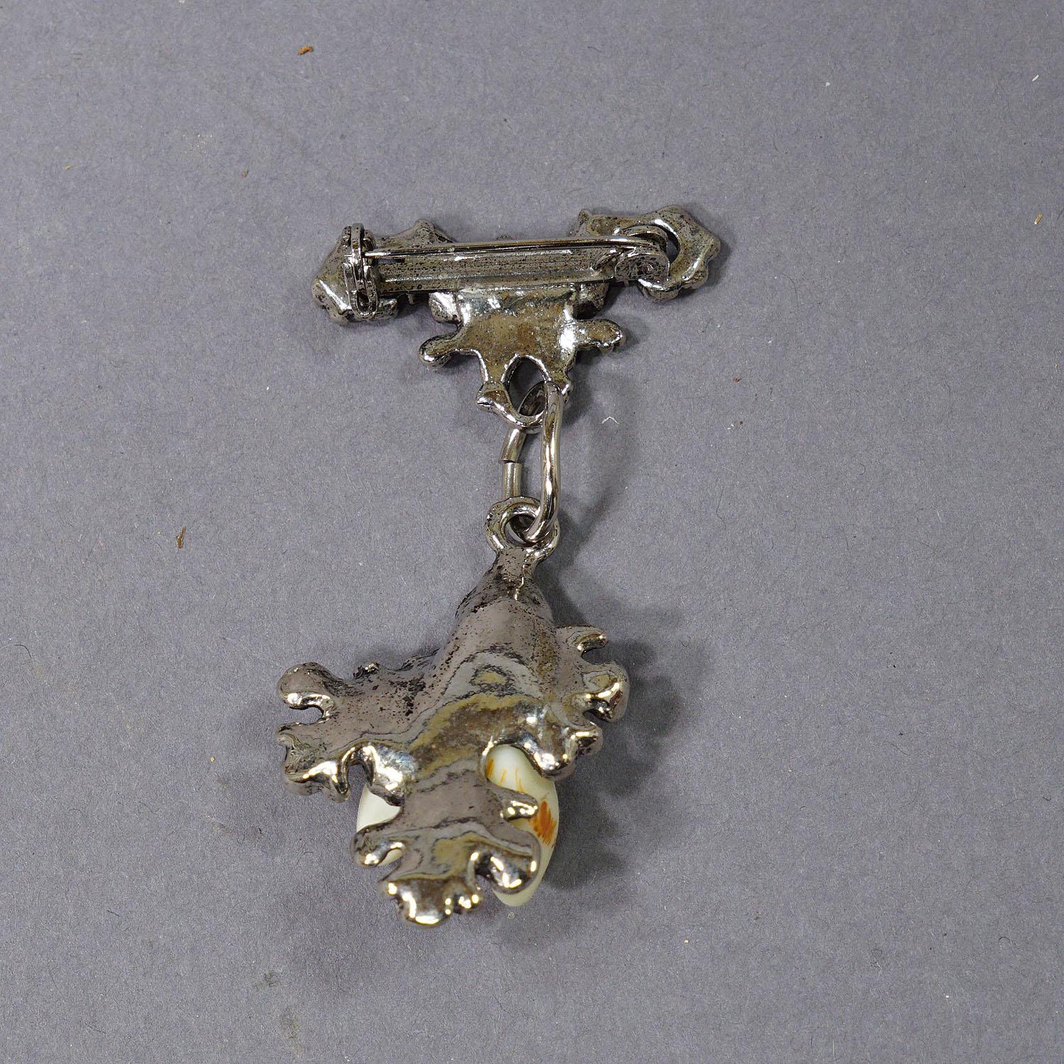 German Vintage Bavarian Traditional Costume Jewelry Pin with Hunting Pendant For Sale