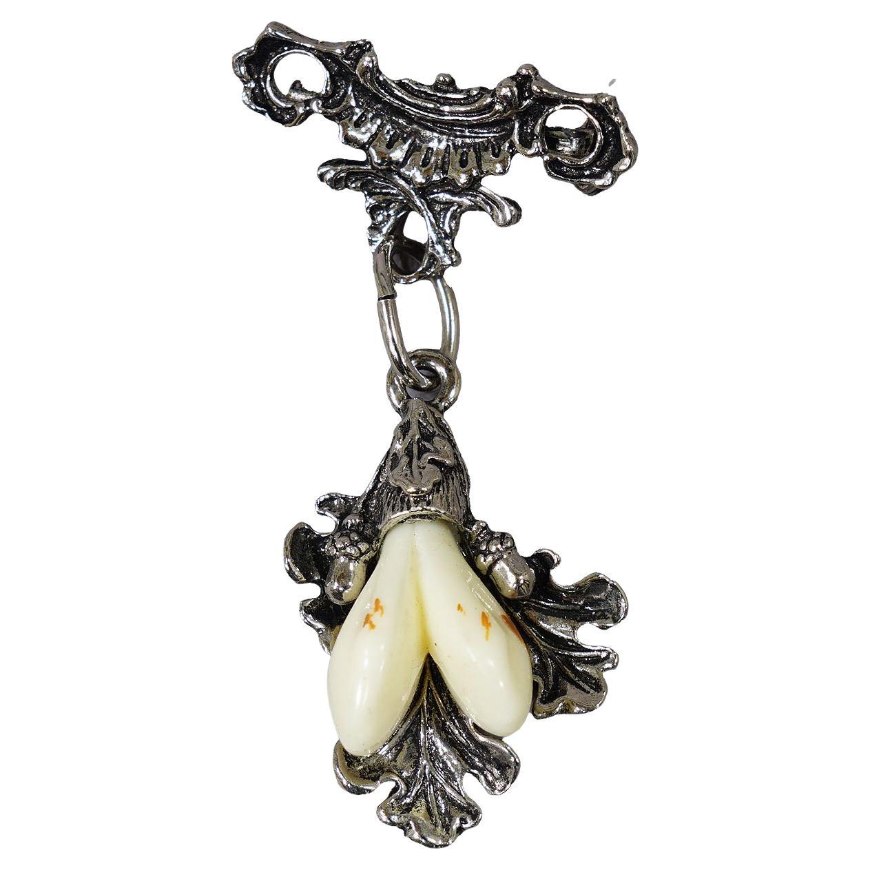 Vintage Bavarian Traditional Costume Jewelry Pin with Hunting Pendant