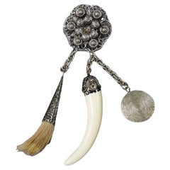 Vintage Bavarian Traditional Costume Jewelry Pin with Hunting Pendants