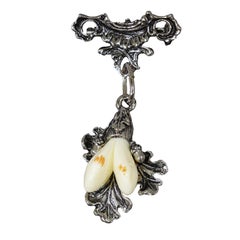 Vintage Bavarian Traditional Folksy Jewelry Pin with Hunting Pendant