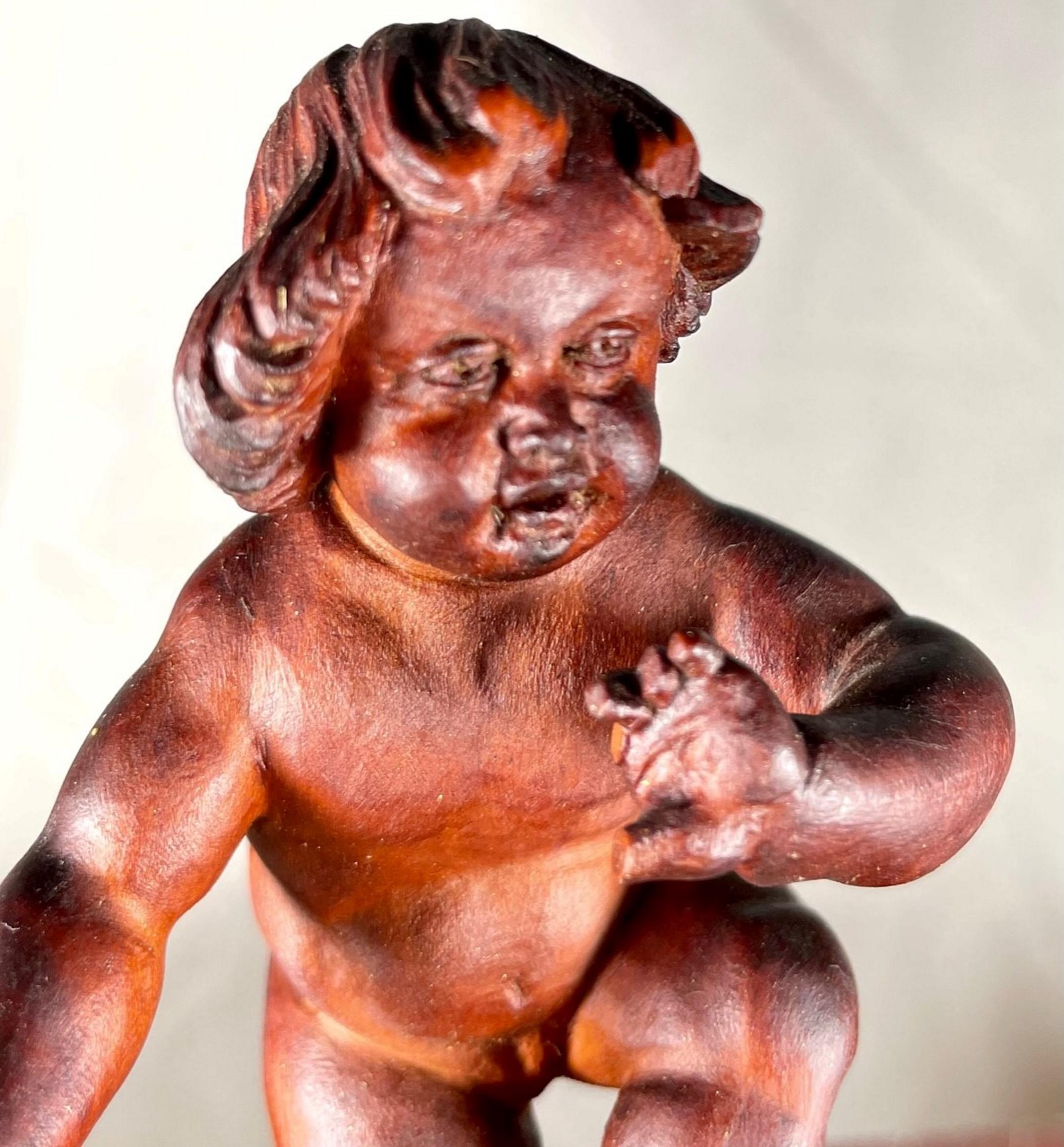 Hand-Carved Vintage Bavarian Wood Carving of the Infant Bacchus For Sale