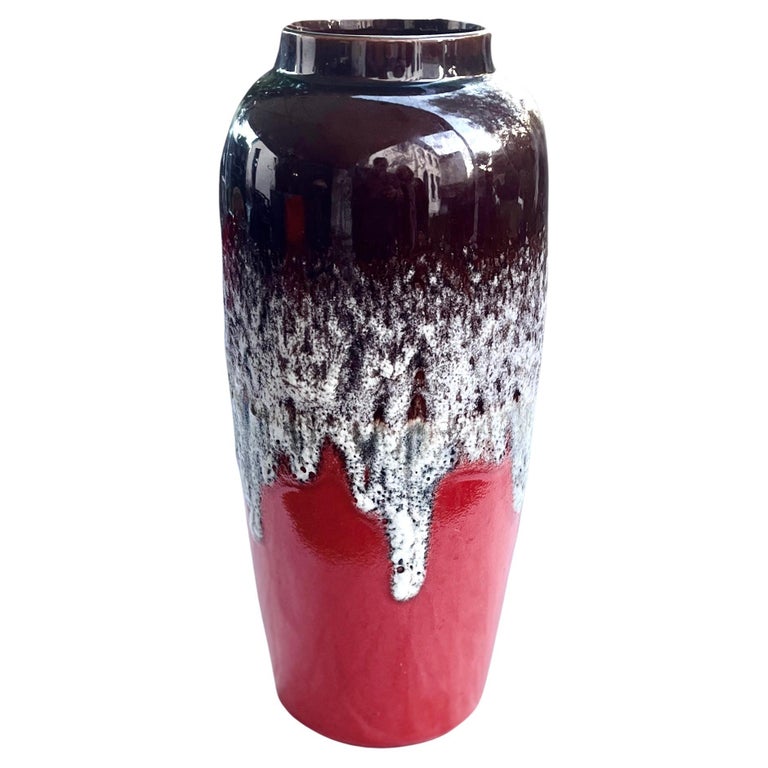 Vintage Bay Fat Lava Floor Vase with Red DripGlaze 8840 WGermany