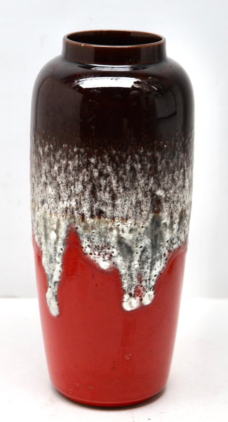 Vintage Bay Fat Lava Floor Vase with Red DripGlaze 8840 WGermany