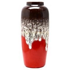 Vintage Bay Fat Lava Floor Vase with Red Drip-Glaze 88-40 W-Germany'