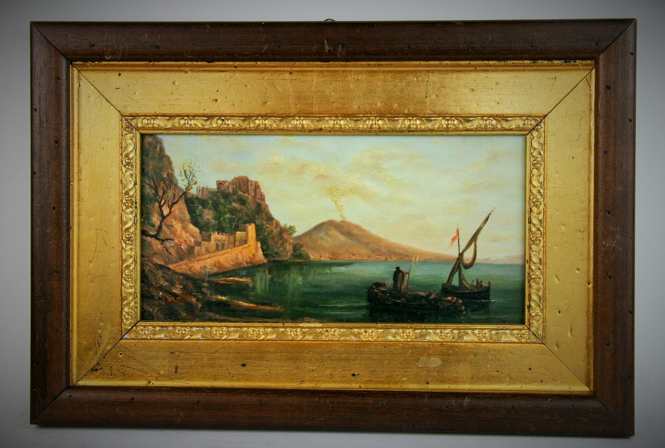 Vintage Bay of Naples Painting In Good Condition In Douglas Manor, NY