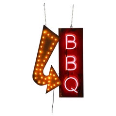 Vintage BBQ Neon and Marquee Bulb Arrow Sign Set