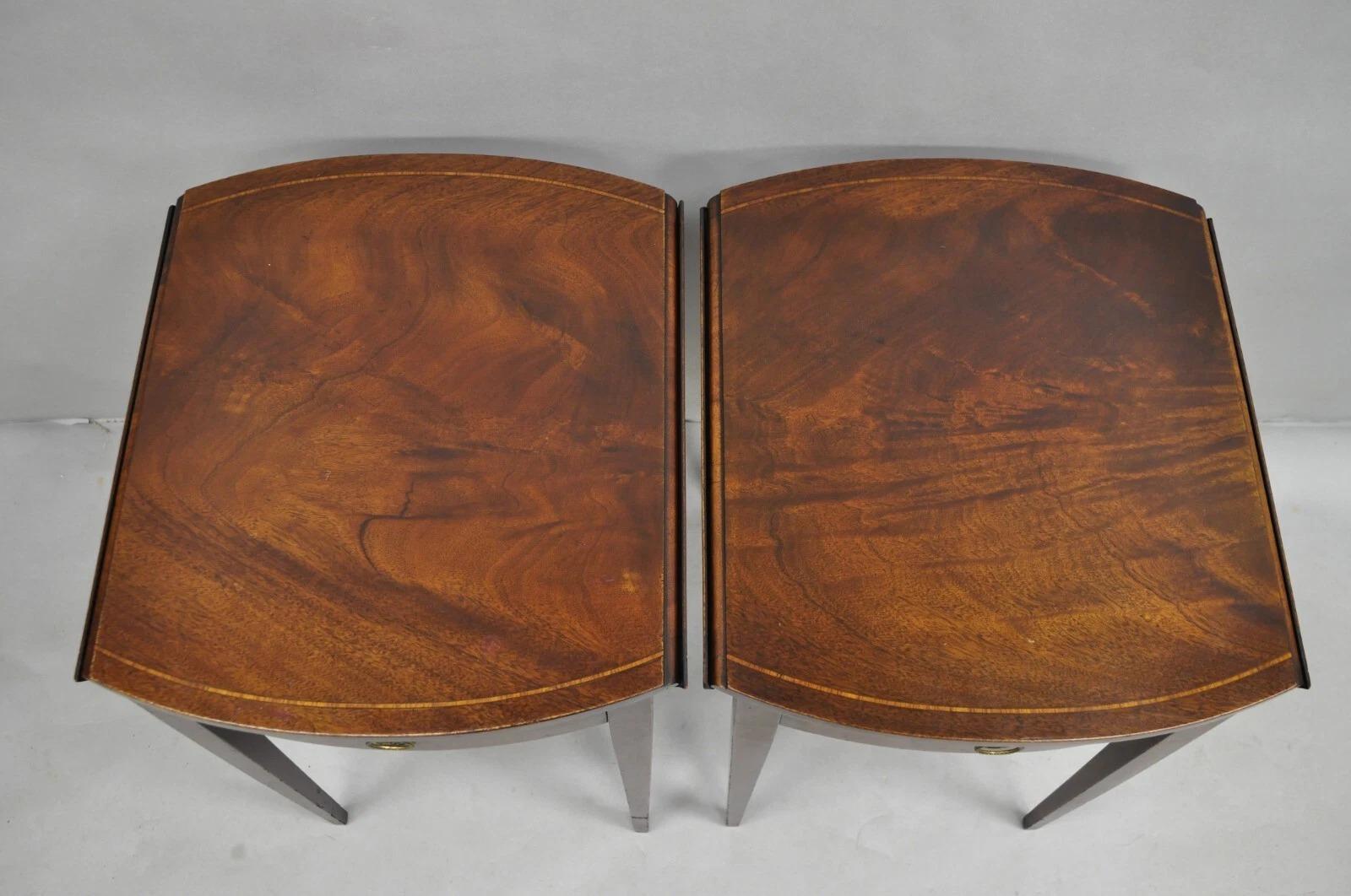 Unknown Vintage Beacon Hill Federal Small Mahogany Dropleaf Pembroke End Tables - a Pair For Sale