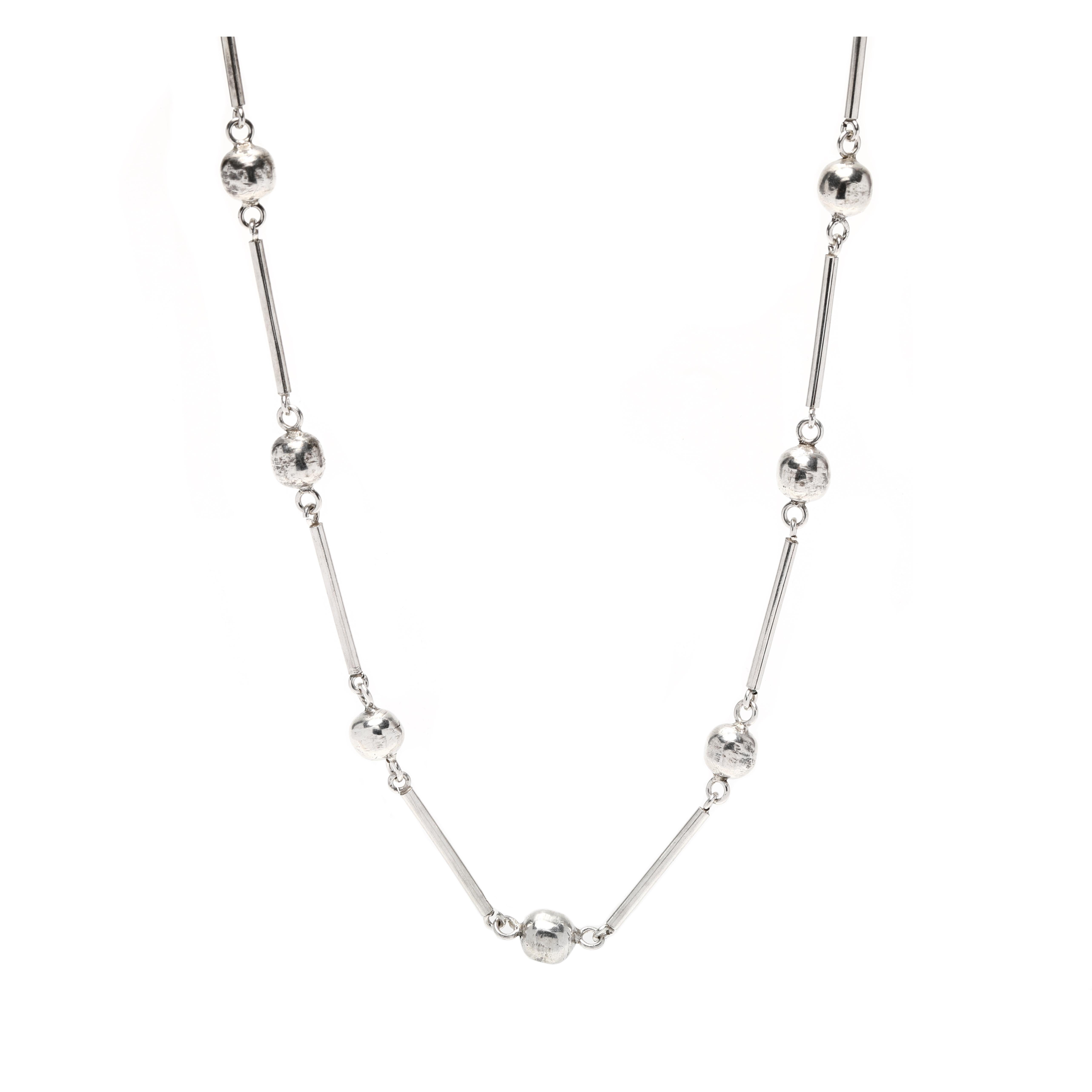 Perlen-Barkette-Halskette, Sterlingsilber, Vintage im Angebot