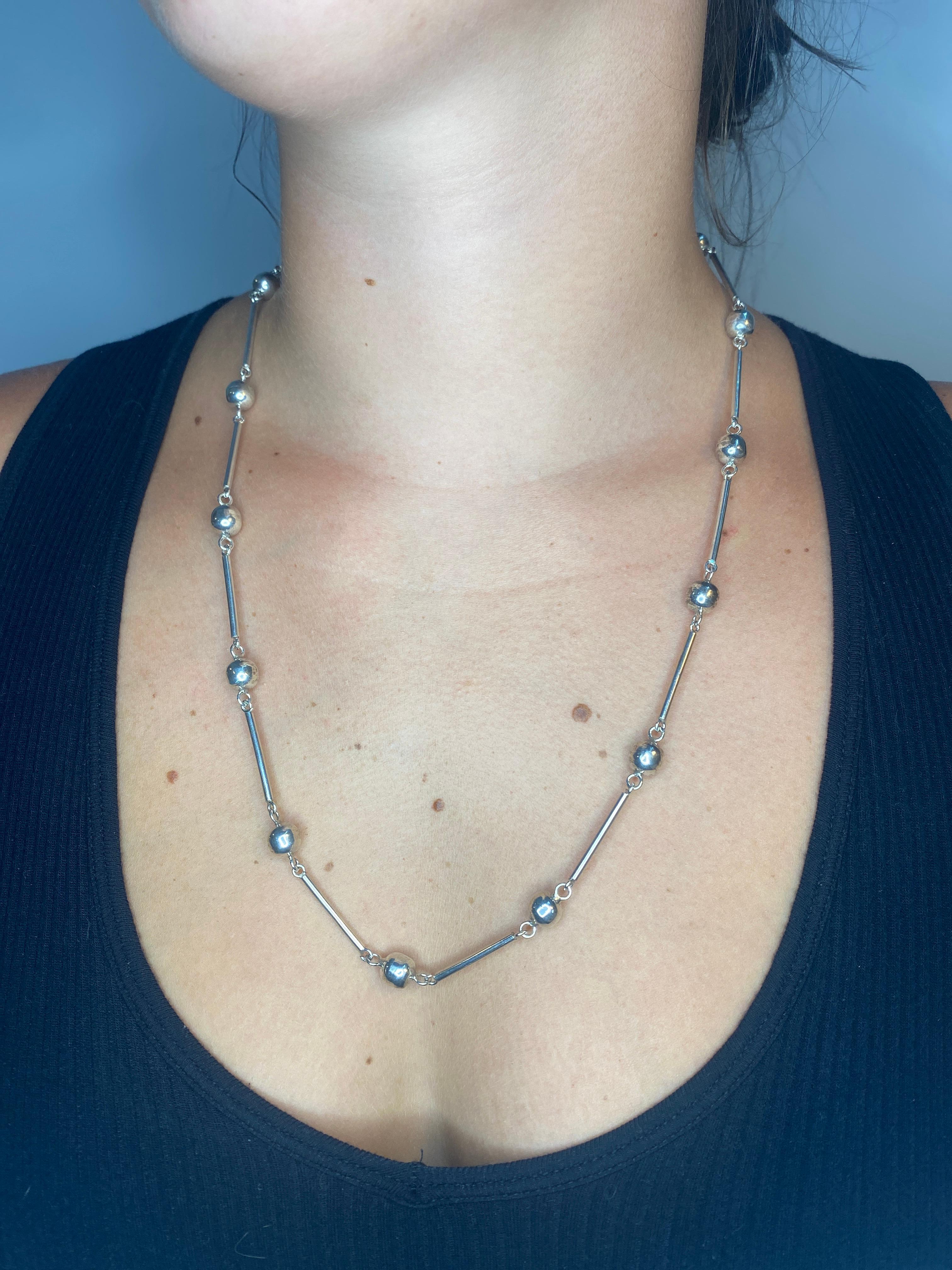 Perlen-Barkette-Halskette, Sterlingsilber, Vintage im Angebot 1
