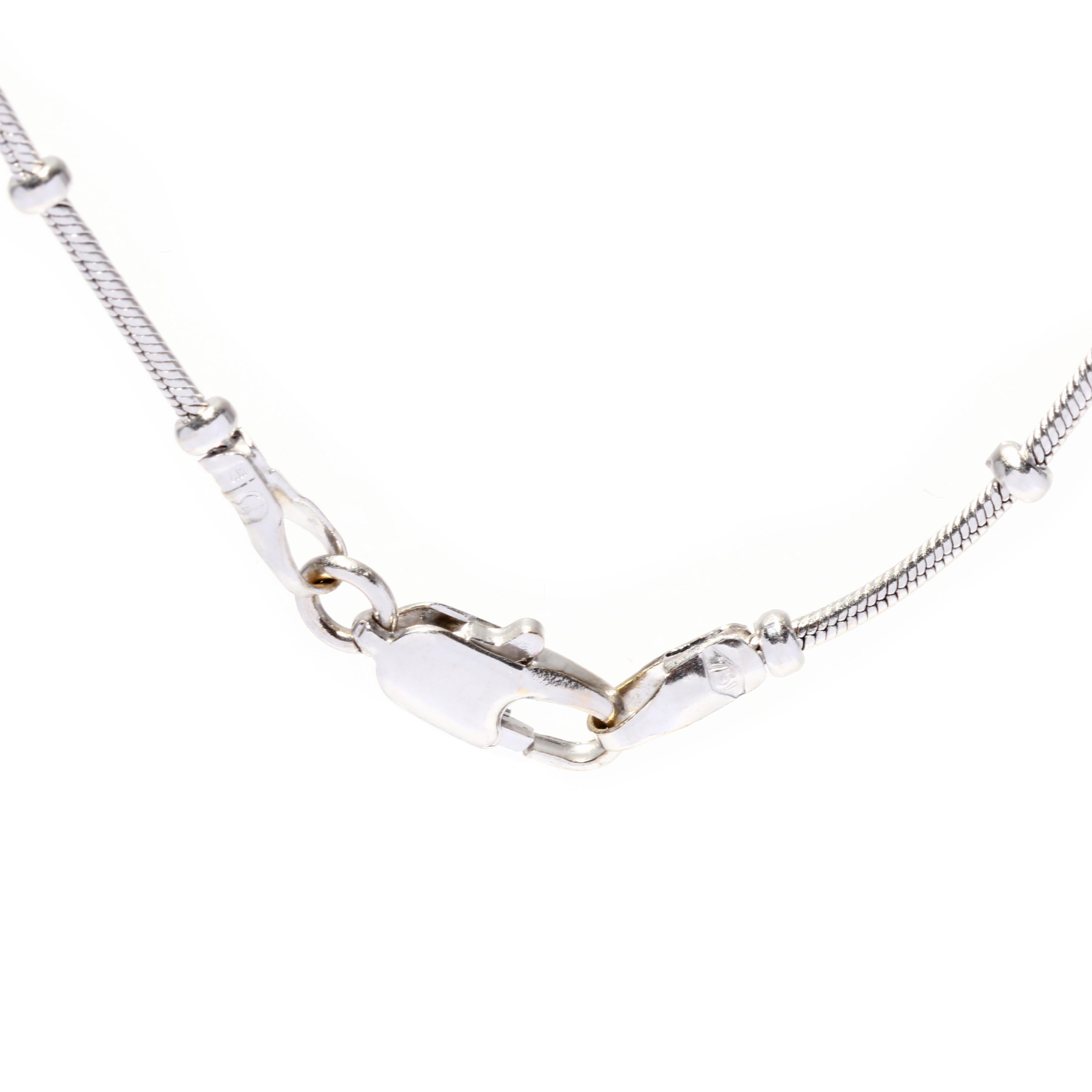 Women's or Men's  Vintage Bead Chain, 18K White Gold, Snake Chain, Skinny Pendant Chain