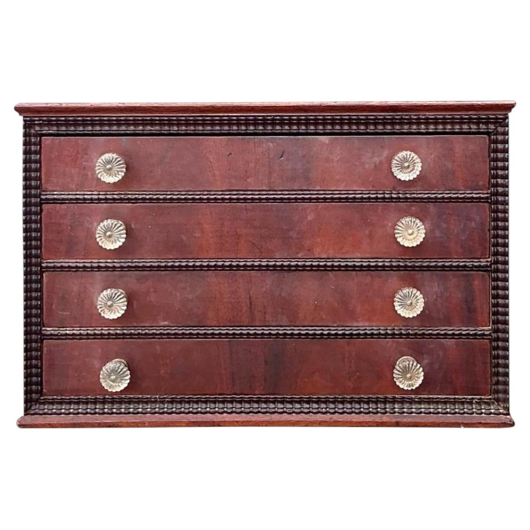 Vintage Bead Trim Table Top Chest of Drawers For Sale