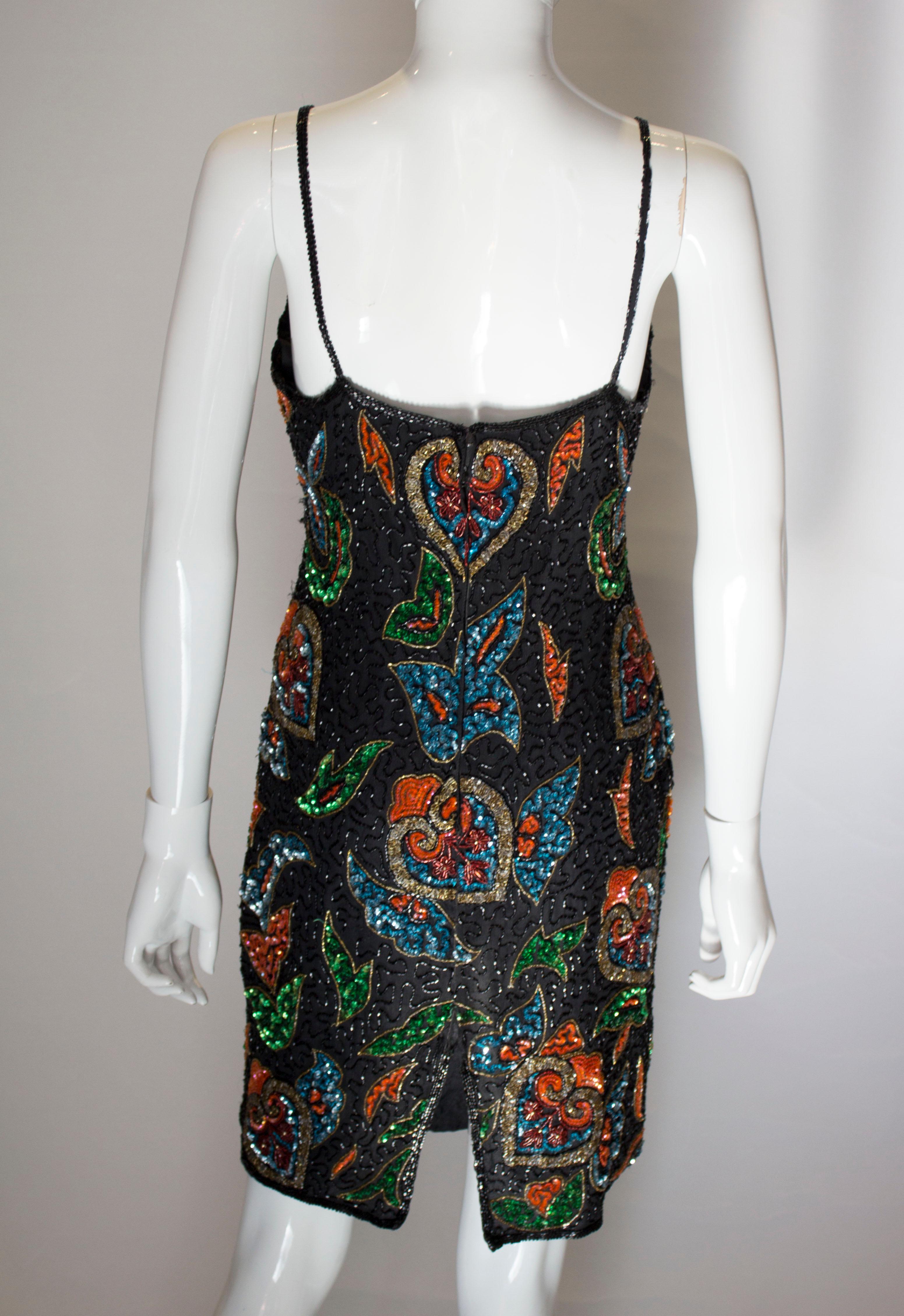 Vintage Beaded Cocktail Dress by Party Time In Good Condition For Sale In London, GB