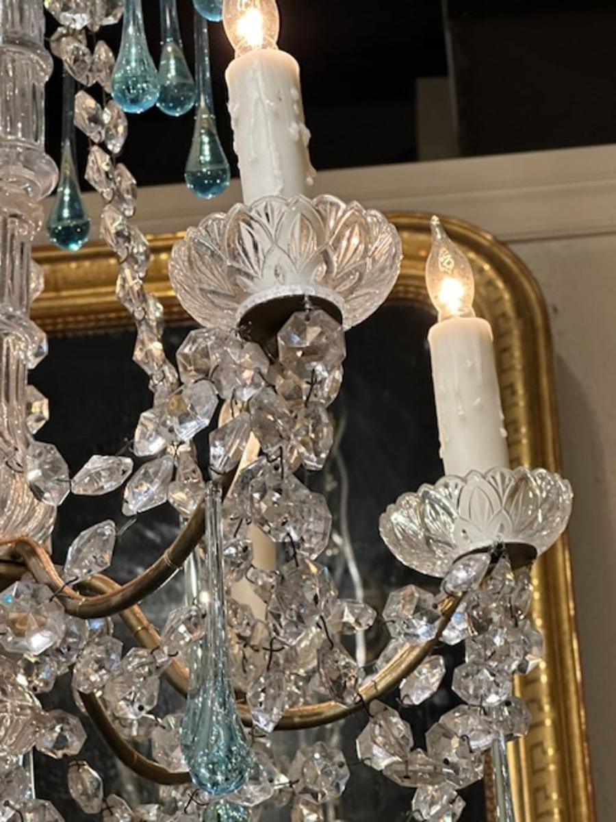 Métal Lustre vintage en cristal perlé avec accents en cristal turquoise en vente