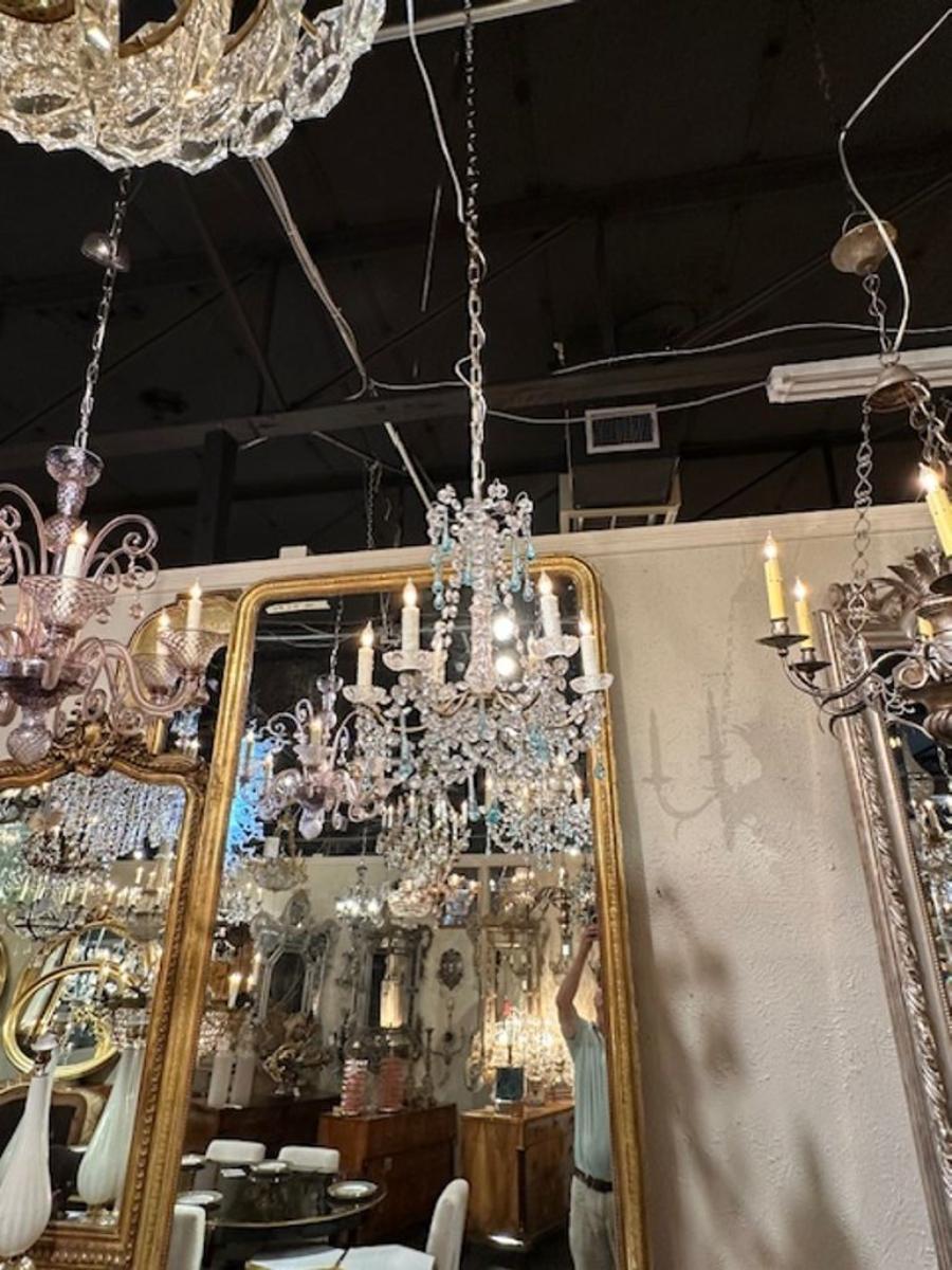 Lustre vintage en cristal perlé avec accents en cristal turquoise en vente 2