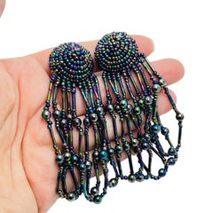 Vintage beaded dangle tassel clip on earrings