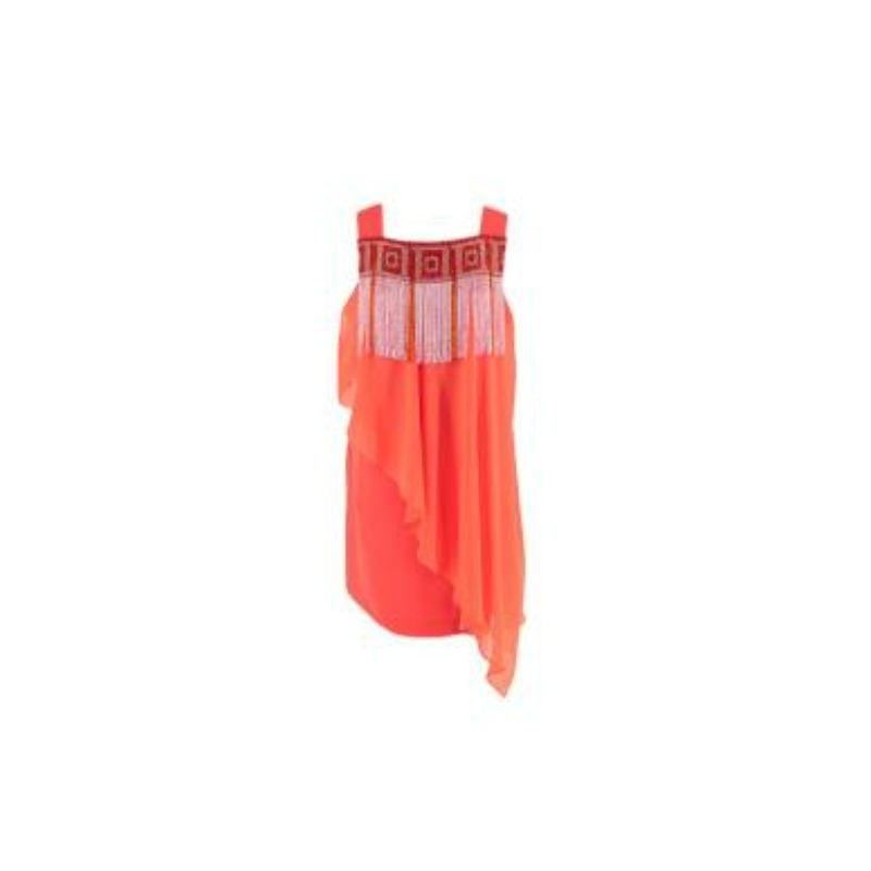 Vintage Beaded Fringed Orange Cocktail Dress For Sale