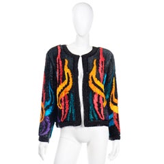 Vintage Beaded Multi Colored Silk Jacket With Unique Ruffled Pleating