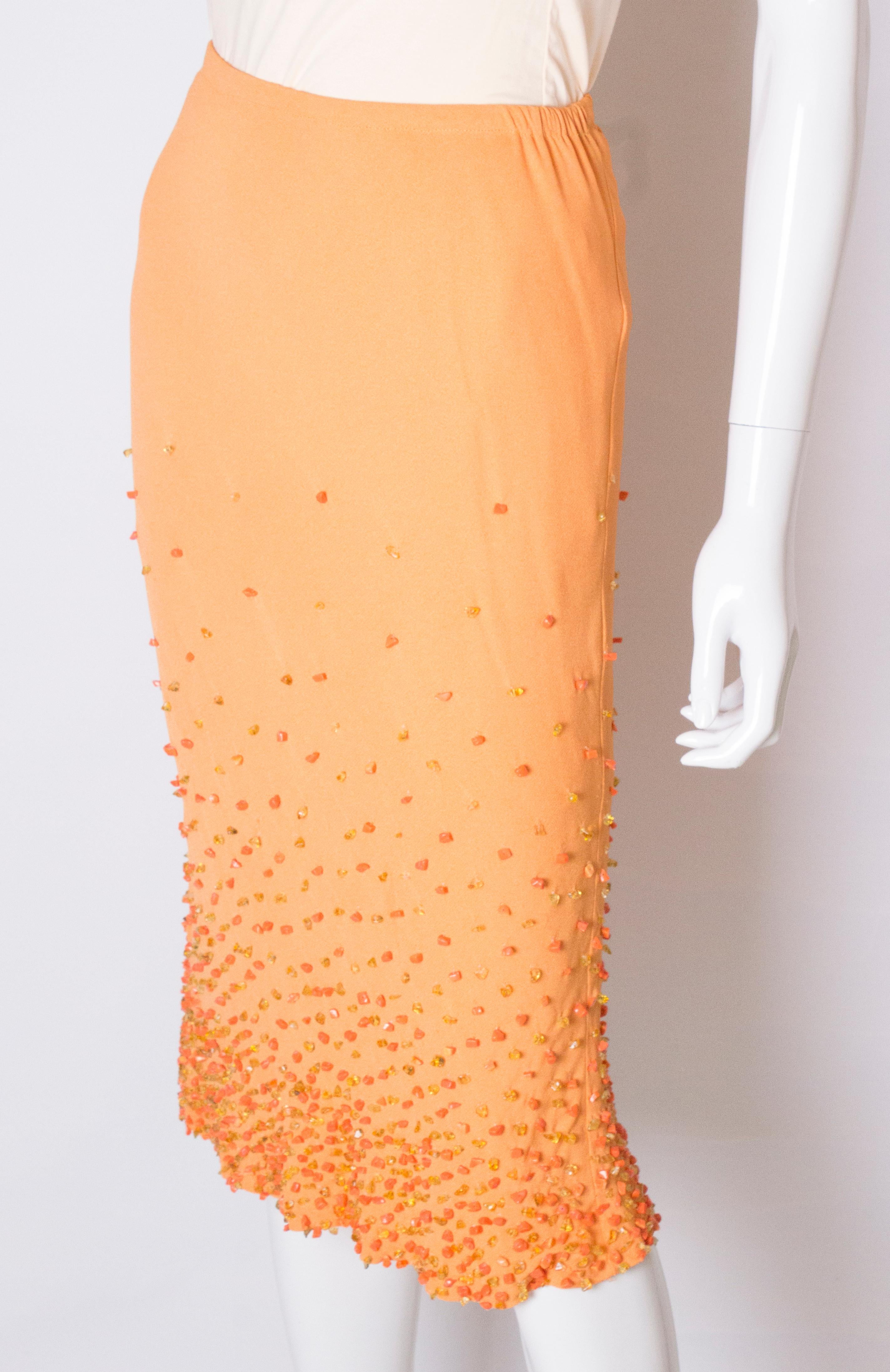 Vintage Beaded Orange Skirt In Good Condition For Sale In London, GB