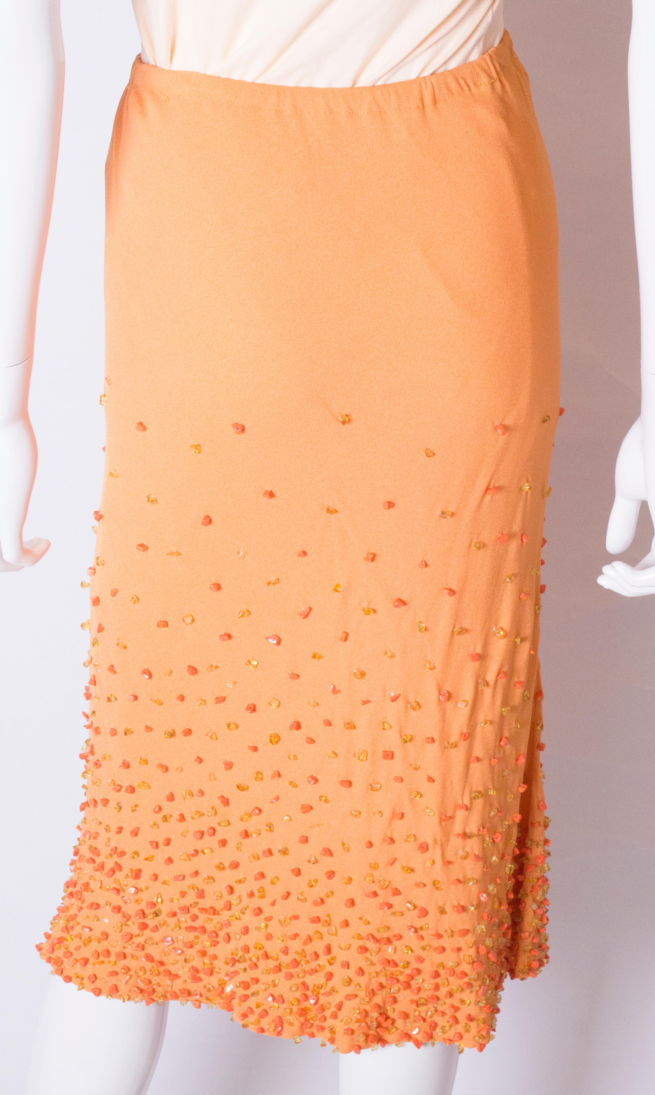 Vintage Beaded Orange Skirt For Sale 3