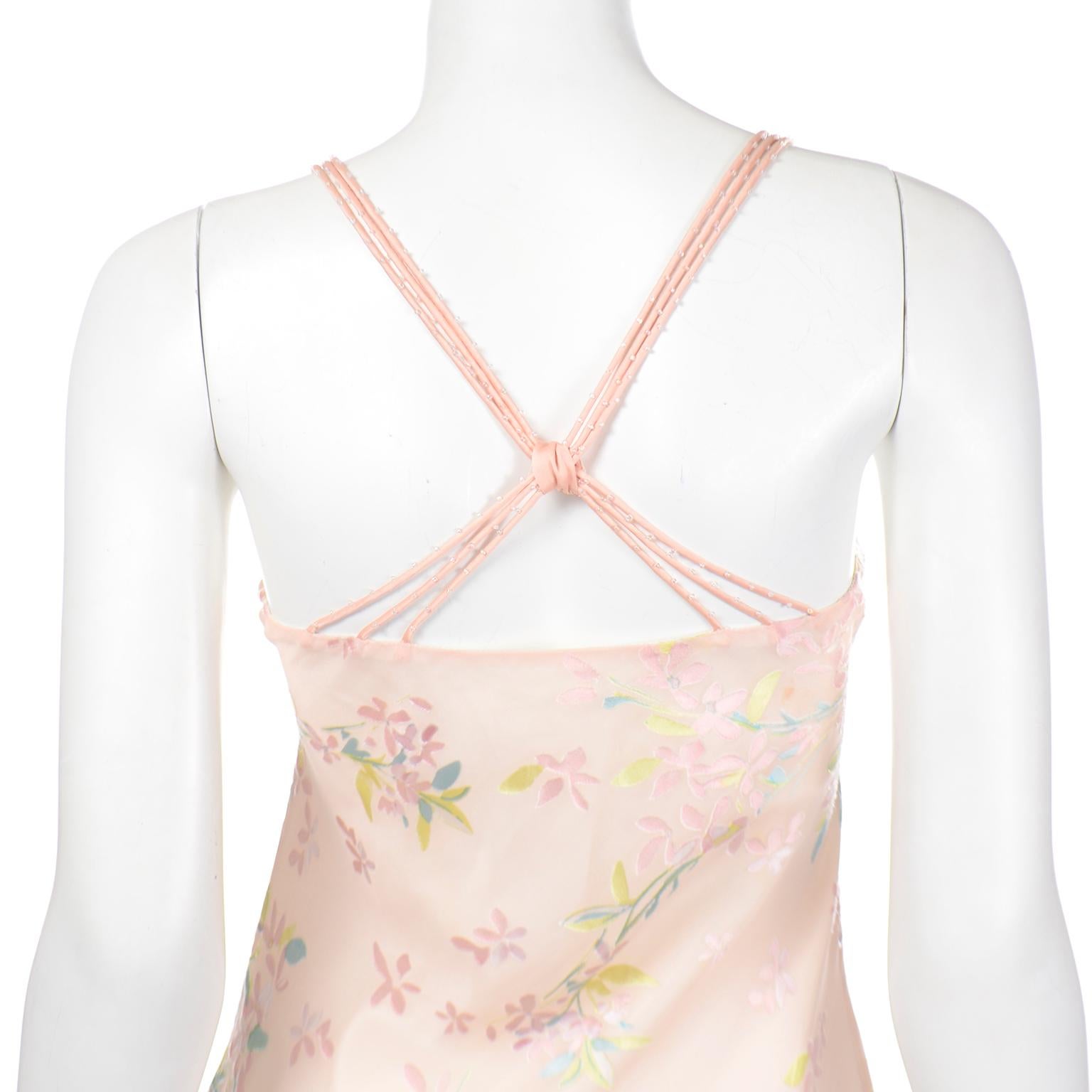 Vintage Beaded Pink Pastel Long Bias Cut Evening Slip Dress w Handkerchief Hem 3