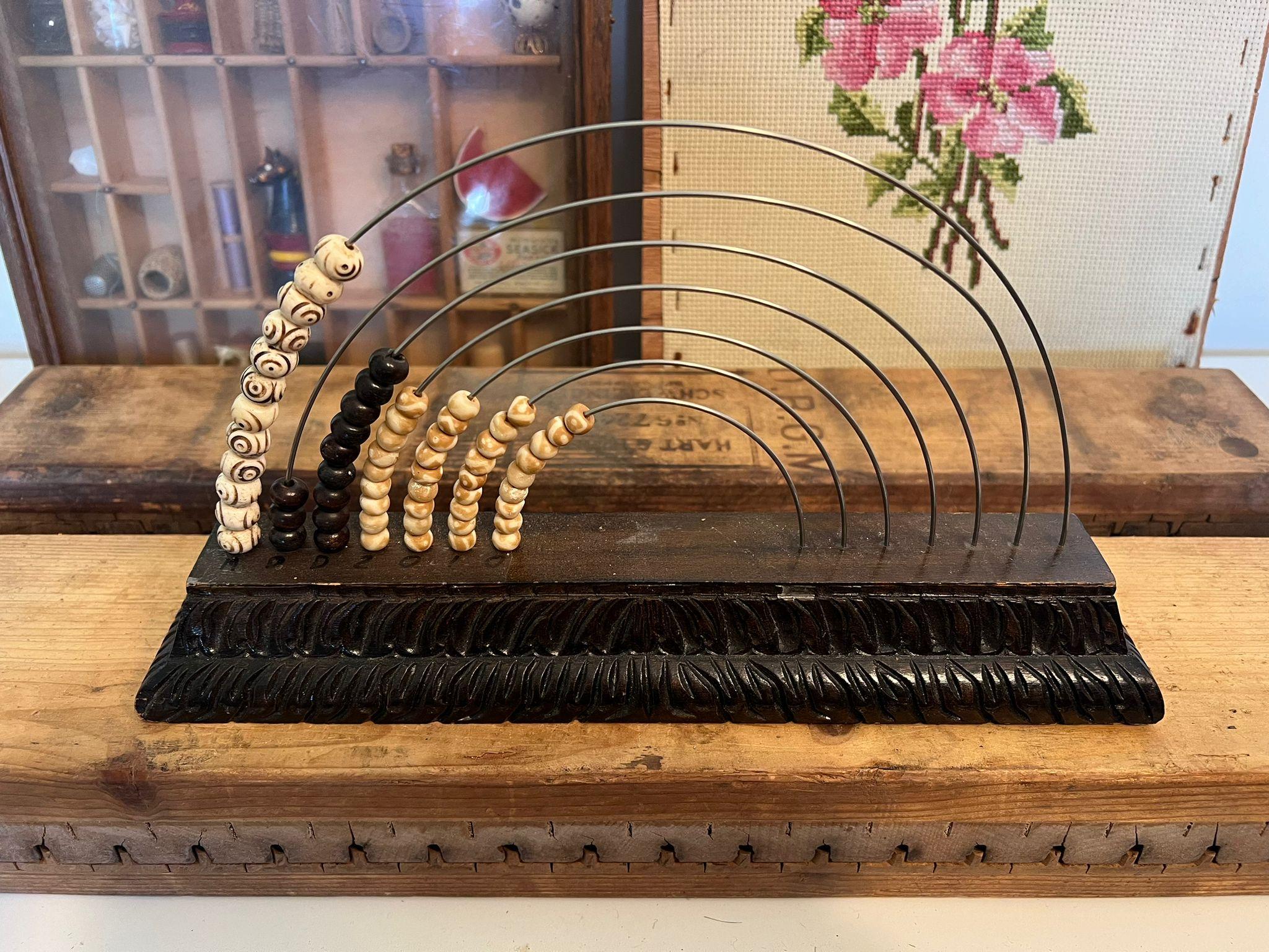 Vintage Beaded Rainbow Counting Device. Seven Rod Arc Abacus. In Good Condition In Seattle, WA