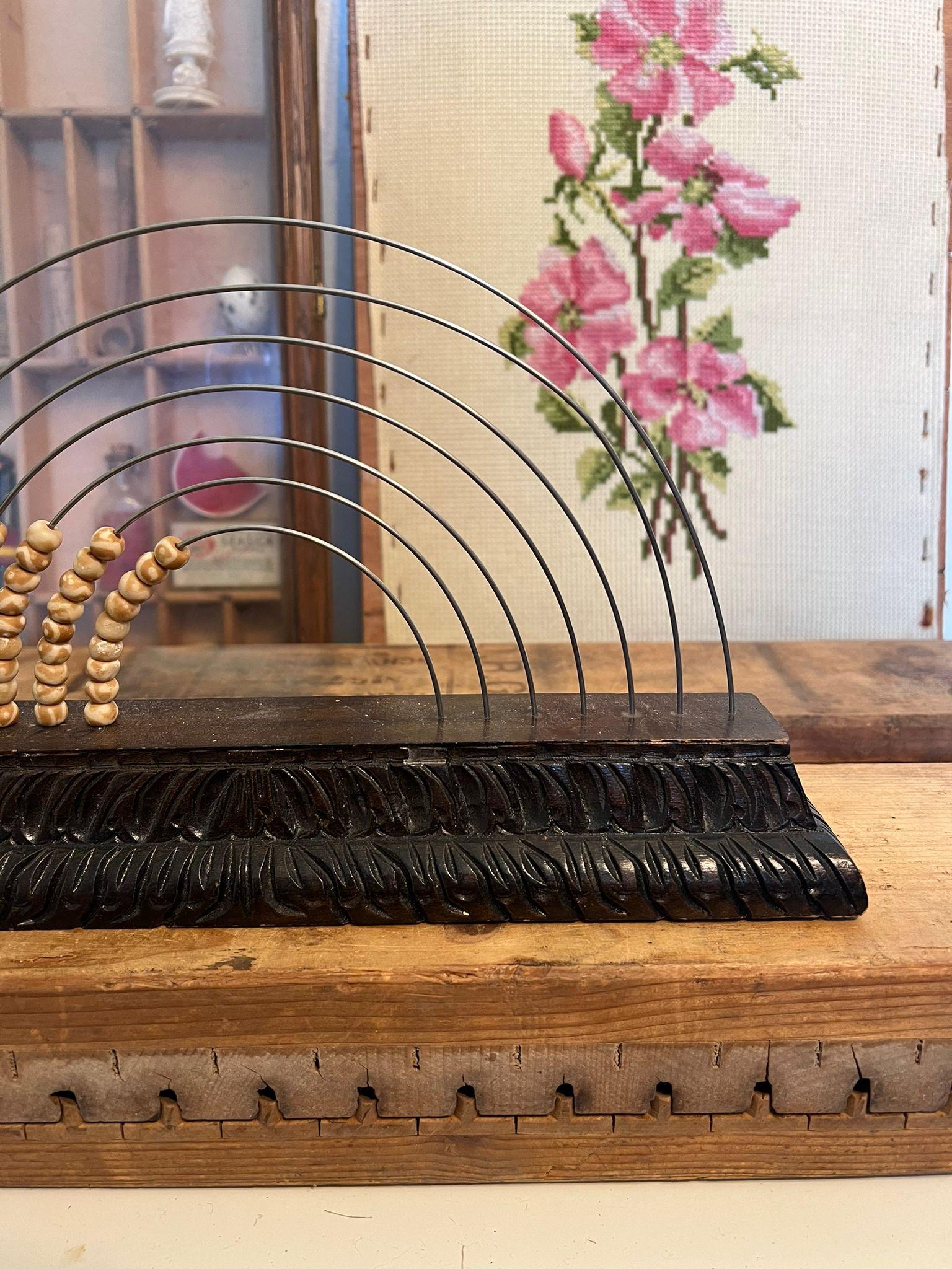 Wood Vintage Beaded Rainbow Counting Device. Seven Rod Arc Abacus.
