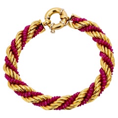 Vintage beaded ruby 18k yellow gold rope bracelet
