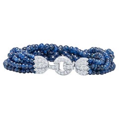 Bracelet vintage en perles, saphirs et diamants multibrins 