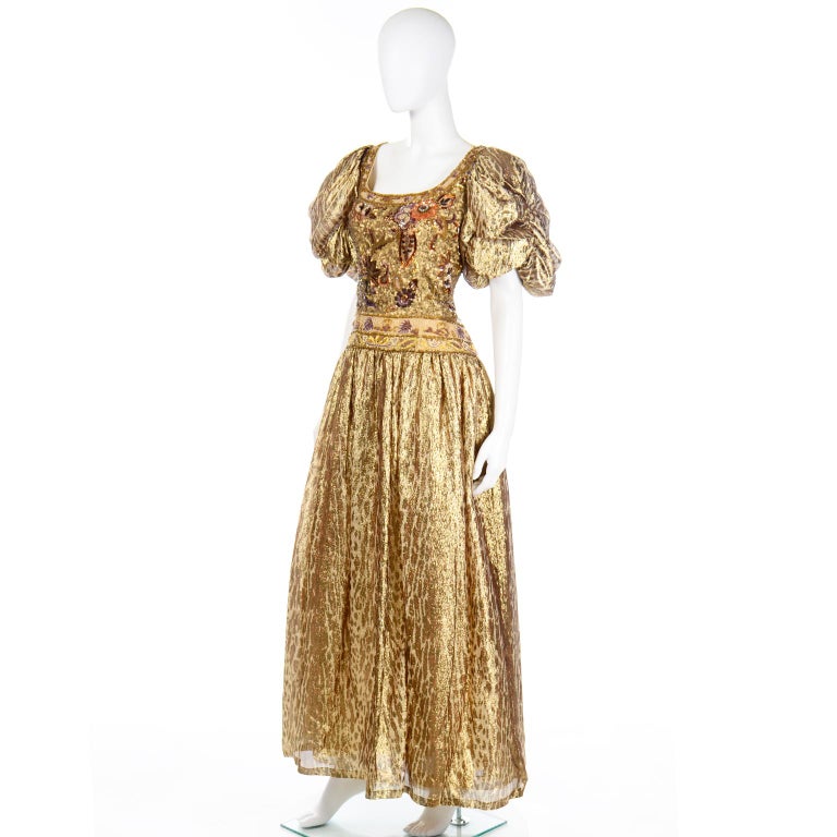 Vintage Beaded and Sequin Gold Tissue Silk Lame Dress Richilene Evening