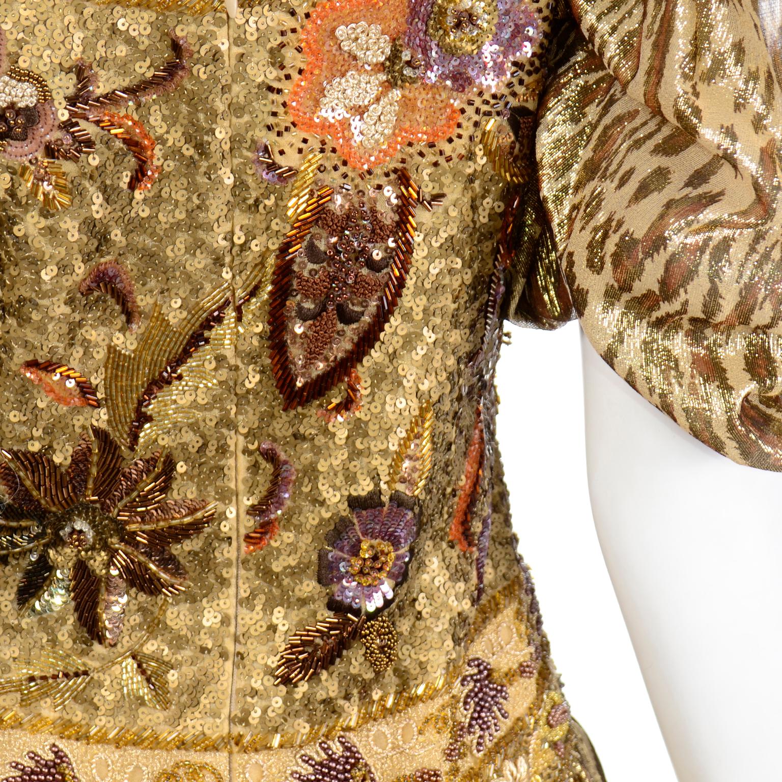 Vintage Beaded & Sequin Gold Tissue Silk Lame Dress Richilene Evening Gown  1