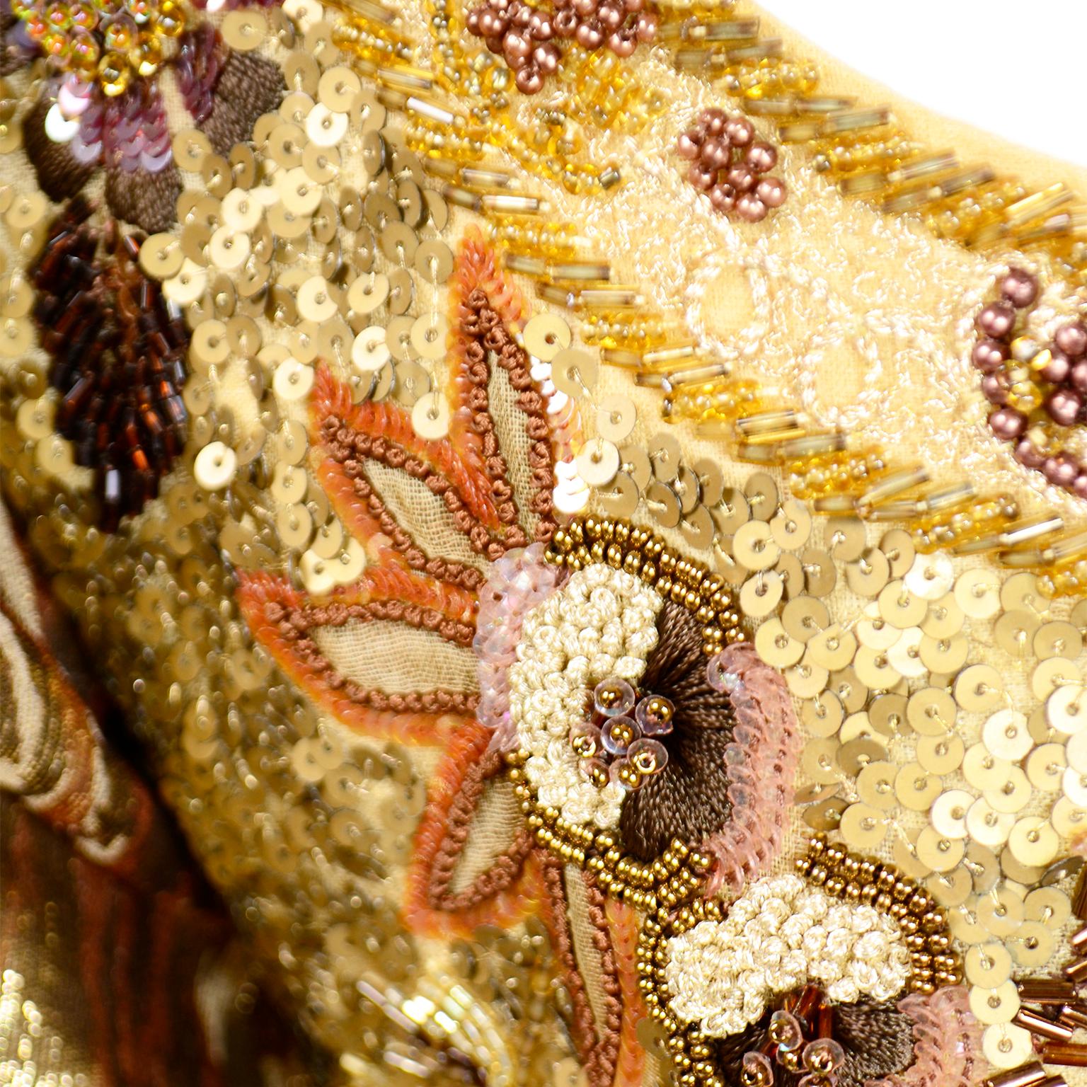 Vintage Beaded & Sequin Gold Tissue Silk Lame Dress Richilene Evening Gown  2