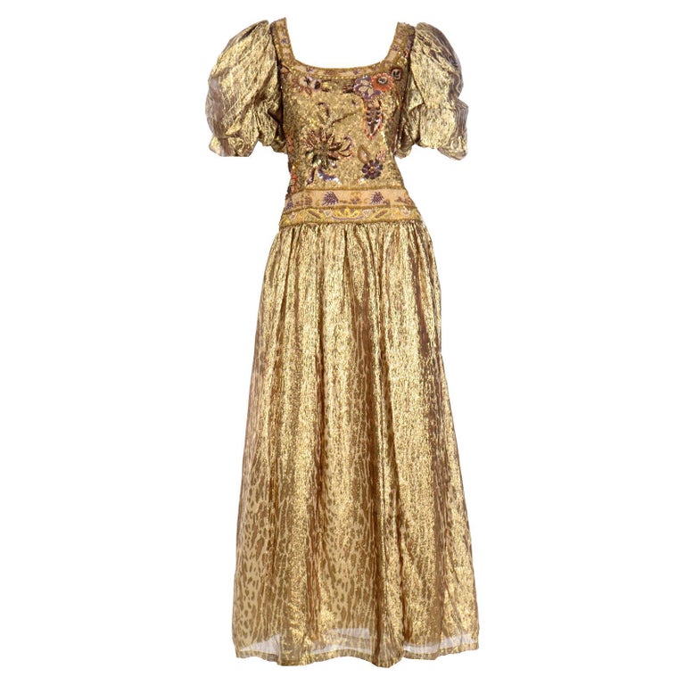 Vintage Beaded and Sequin Gold Tissue Silk Lame Dress Richilene Evening