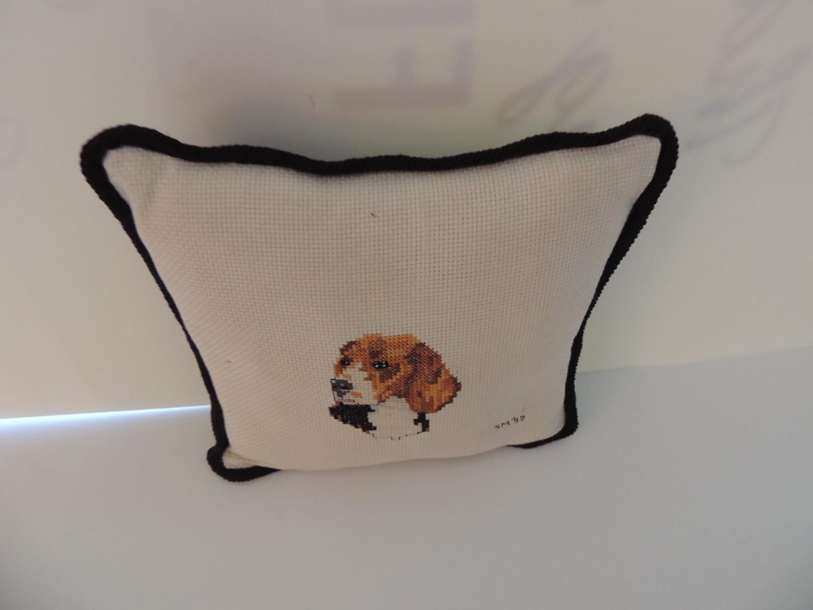 Country Vintage Beagle Dog Small Needlepoint Decorative Pillow