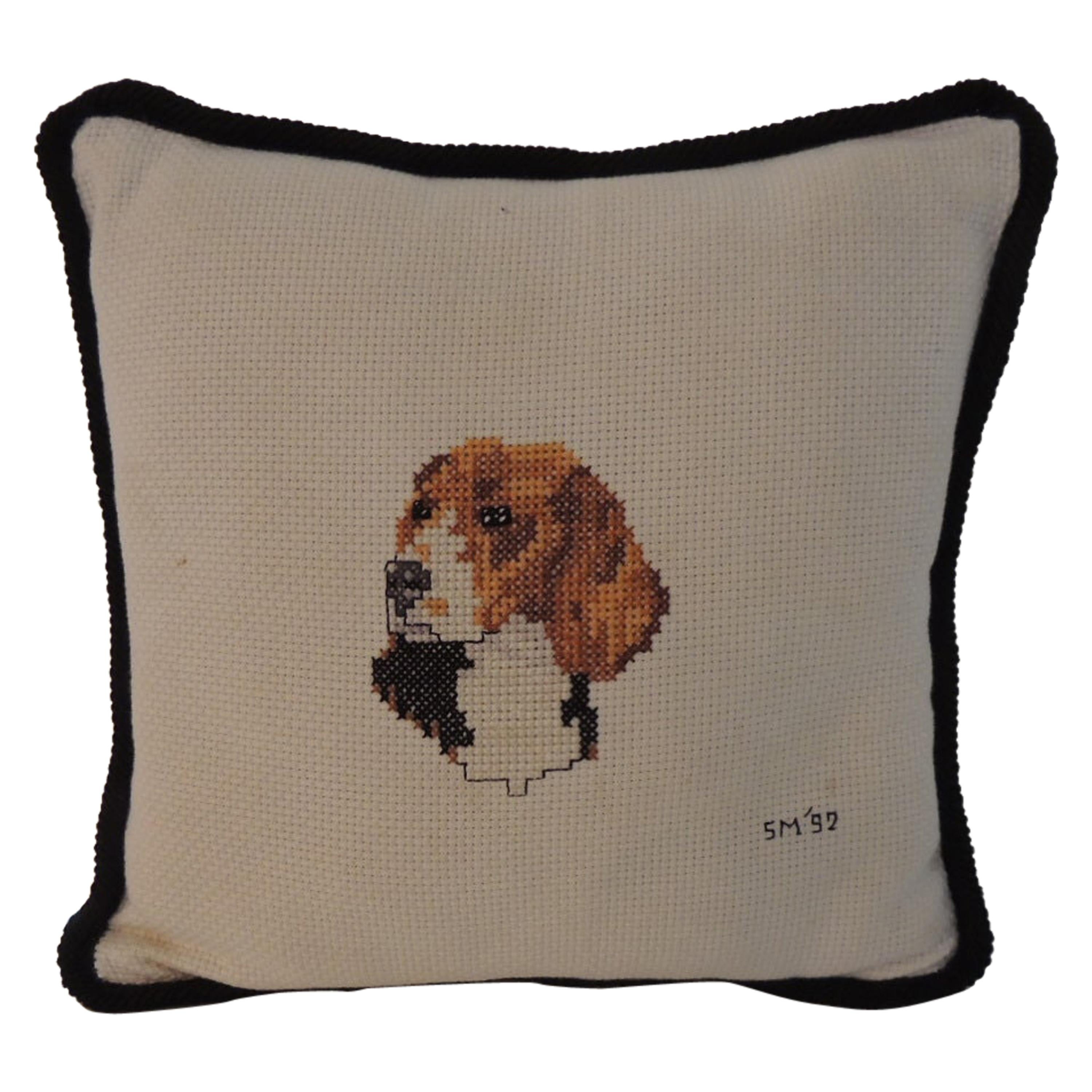 Vintage Beagle Dog Small Needlepoint Decorative Pillow