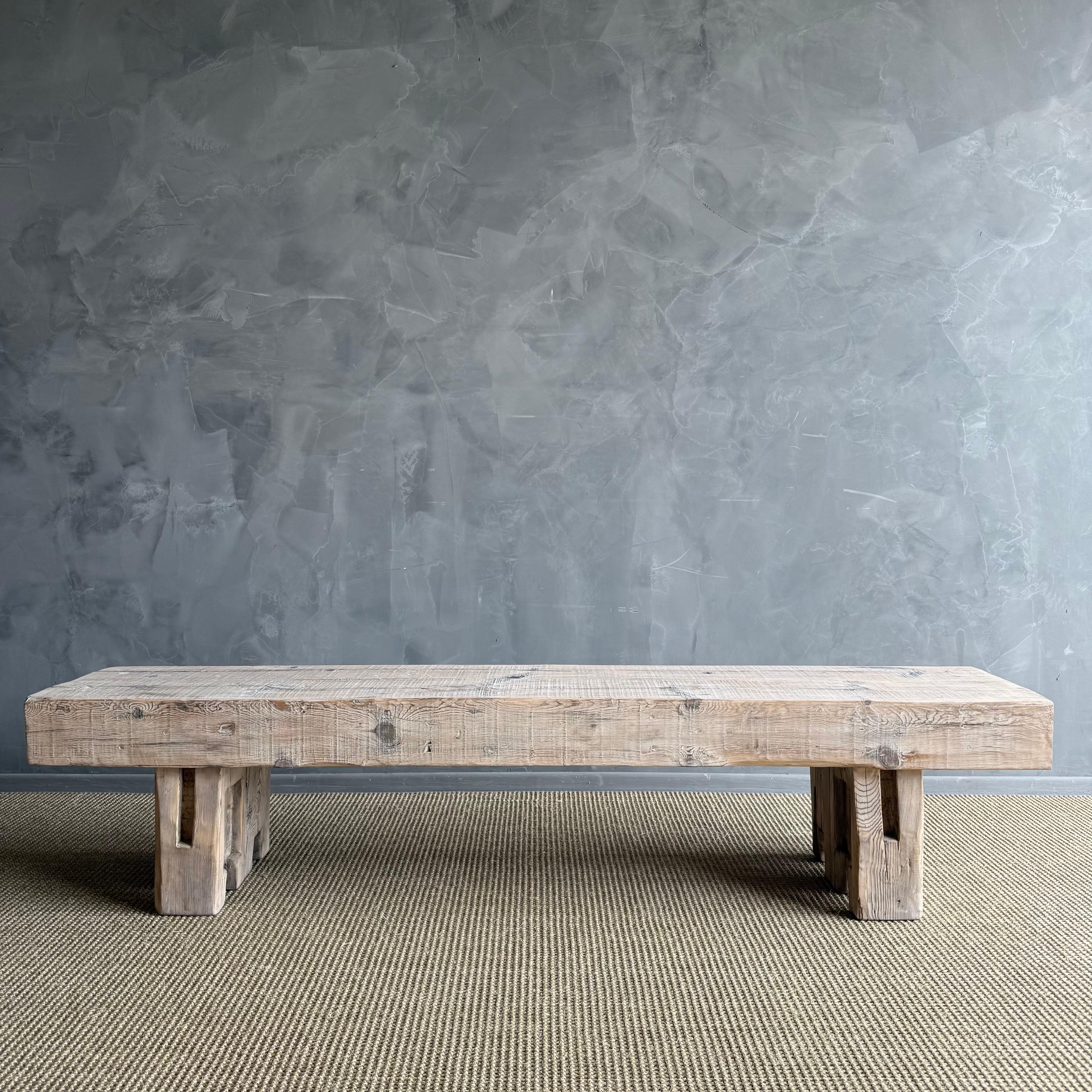 Organic Modern Vintage Beam Solid Plank Bench One of a Kind For Sale