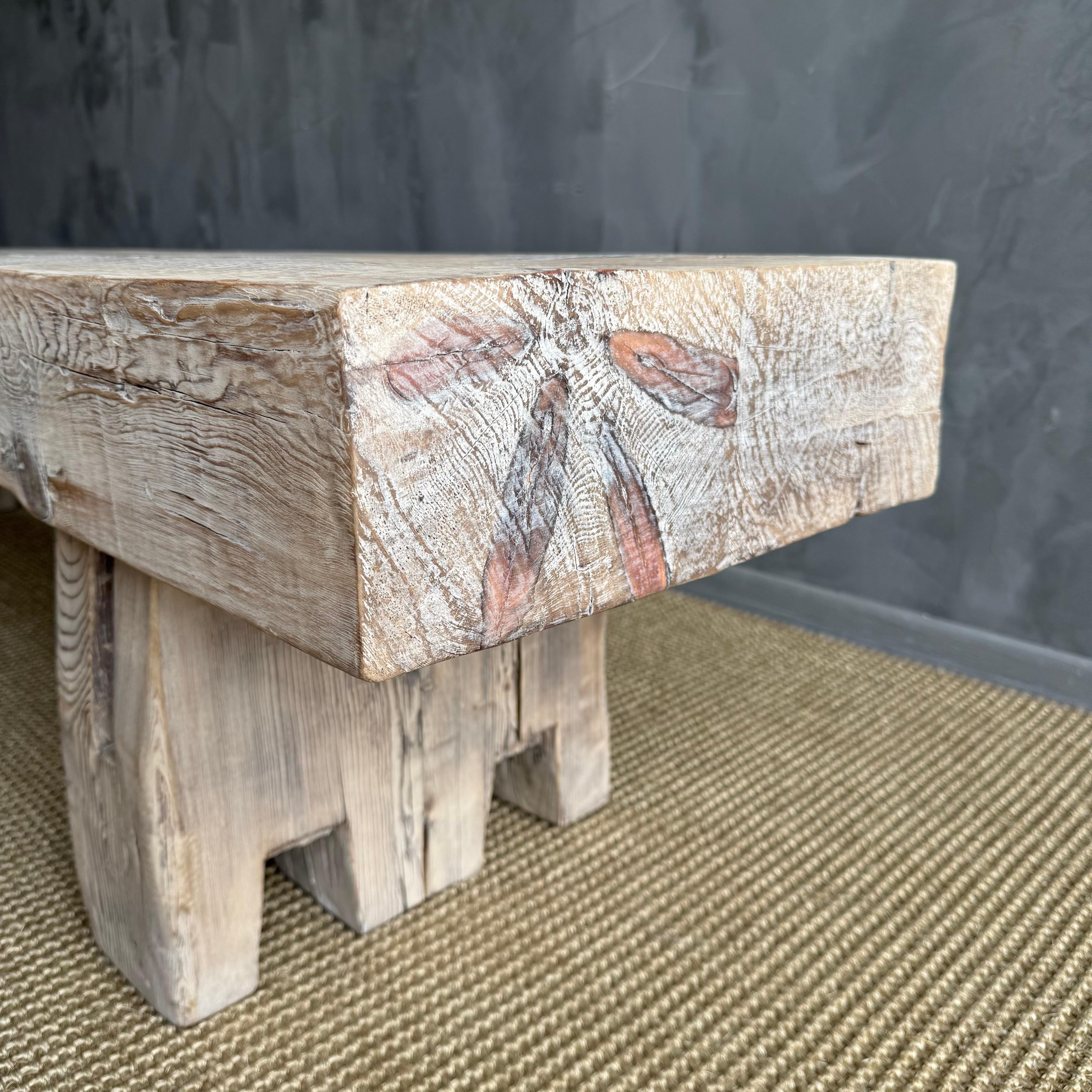 Vintage Beam Solid Plank Bench One of a Kind In Good Condition For Sale In Old Town Orange, CA
