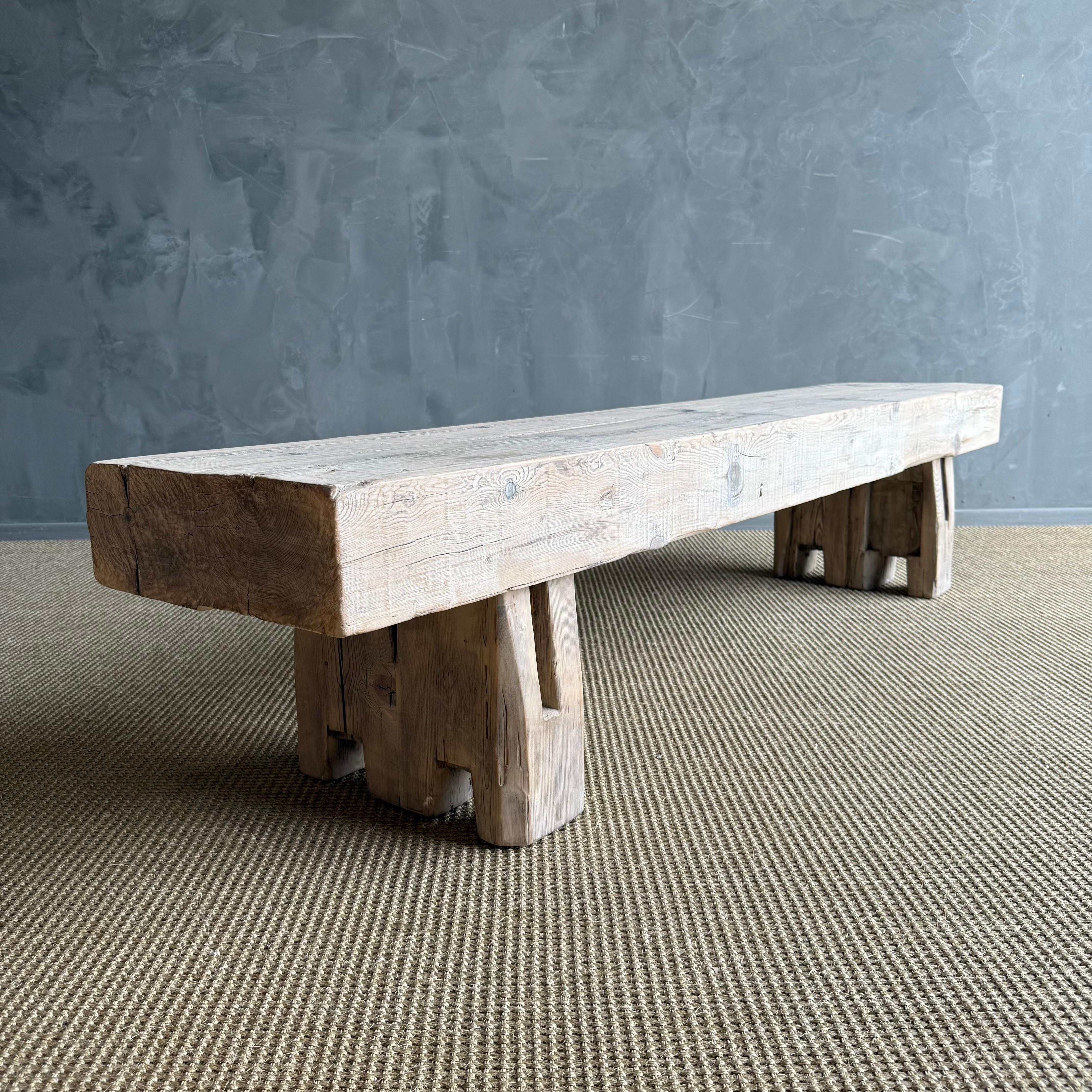 Elm Vintage Beam Solid Plank Bench One of a Kind For Sale