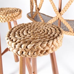 Vintage Bean-Shaped Bar and Its Two Stools in Woven Cane, circa 1960